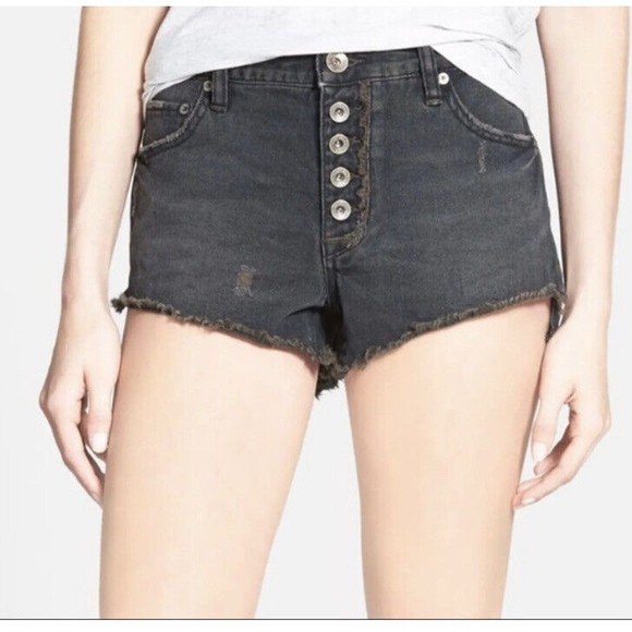 NWT Free People Dark Wash Runaway Slouch Denim Cut Off Button Fly Shorts… - Picture 1 of 11